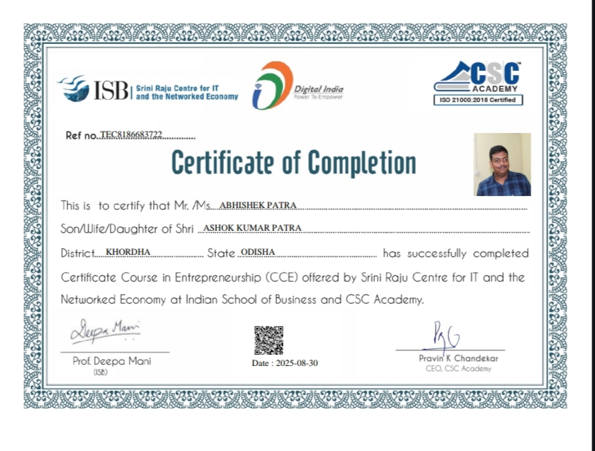 Common Service Center - CSC CERTIFICATE 