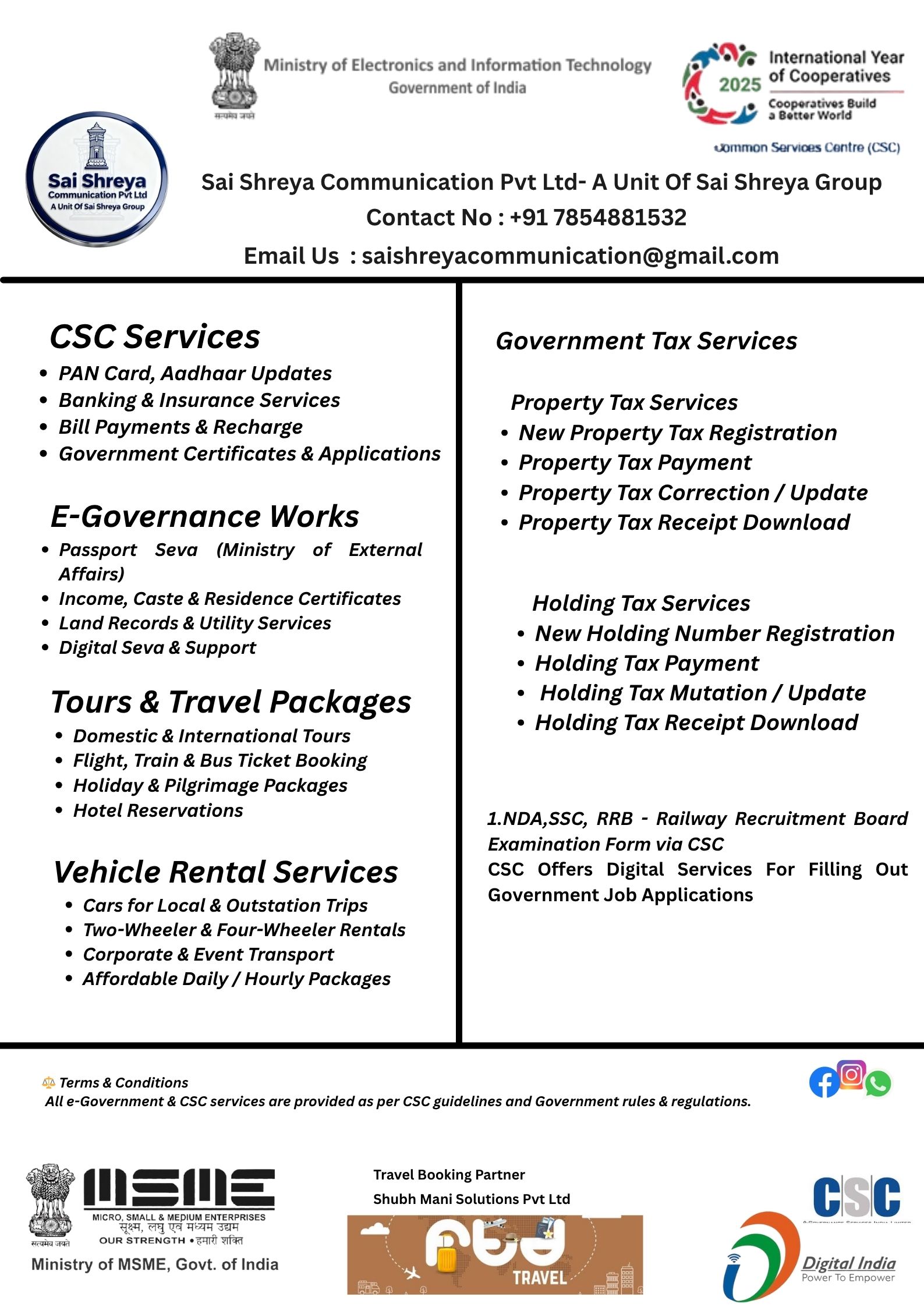 Sai Shreya Communication Pvt Ltd CSC CERTIFIED Cen